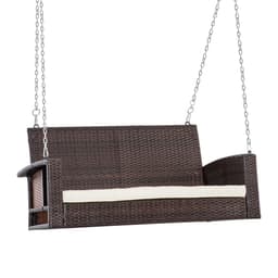 image-2-Person Rattan Porch Swing Bench, Outdoor Chair Cushions, Cream White