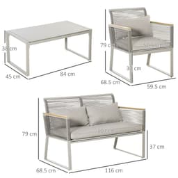 image-4-Seater Patio Wicker Sofa, Metal Frame PE Rattan Tempered Glass Table Grey