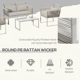 image-4-Seater Patio Wicker Sofa, Metal Frame PE Rattan Tempered Glass Table Grey
