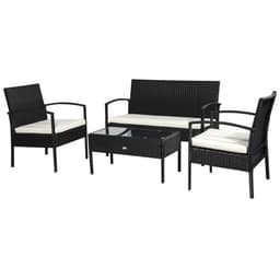image-4-Seater Rattan Garden Furniture Set Black Cream Outdoor Patio Bistro