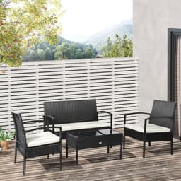 image-4-Seater Rattan Garden Furniture Set Black Cream Outdoor Patio Bistro