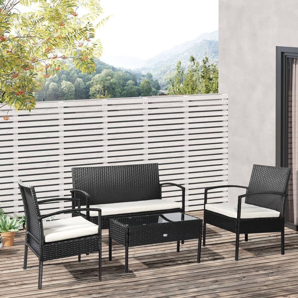 image-4-Seater Rattan Garden Furniture Set Black Cream Outdoor Patio Bistro