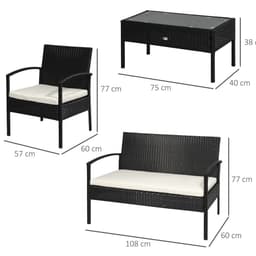 image-4-Seater Rattan Garden Furniture Set Black Cream Outdoor Patio Bistro