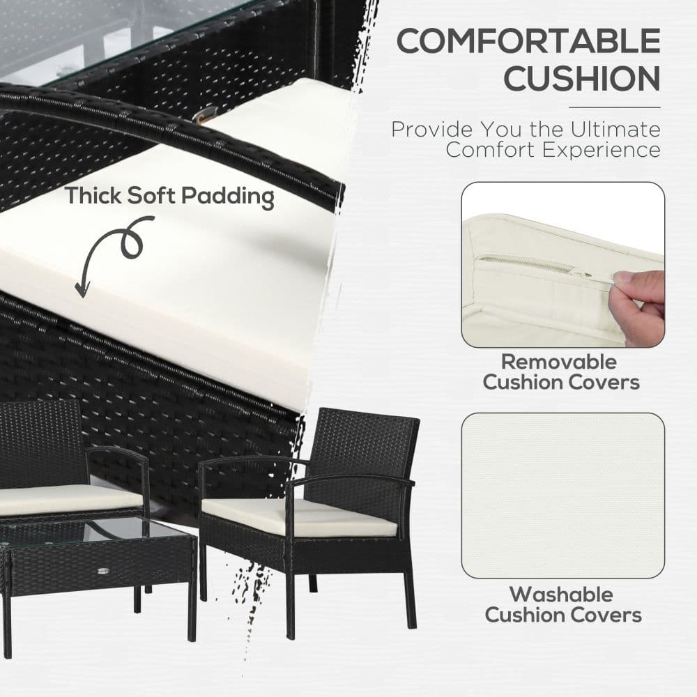 image-4-Seater Rattan Garden Furniture Set Black Cream Outdoor Patio Bistro