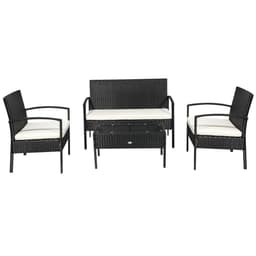 image-4-Seater Rattan Garden Furniture Set Black Cream Outdoor Patio Bistro