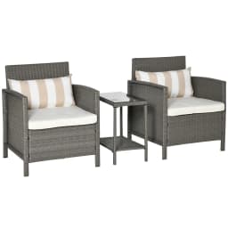 image-Rattan 2 Seater Patio Bistro Set with Cushion Pillow - Grey, Cream White