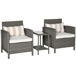 image-Rattan 2 Seater Patio Bistro Set with Cushion Pillow - Grey, Cream White
