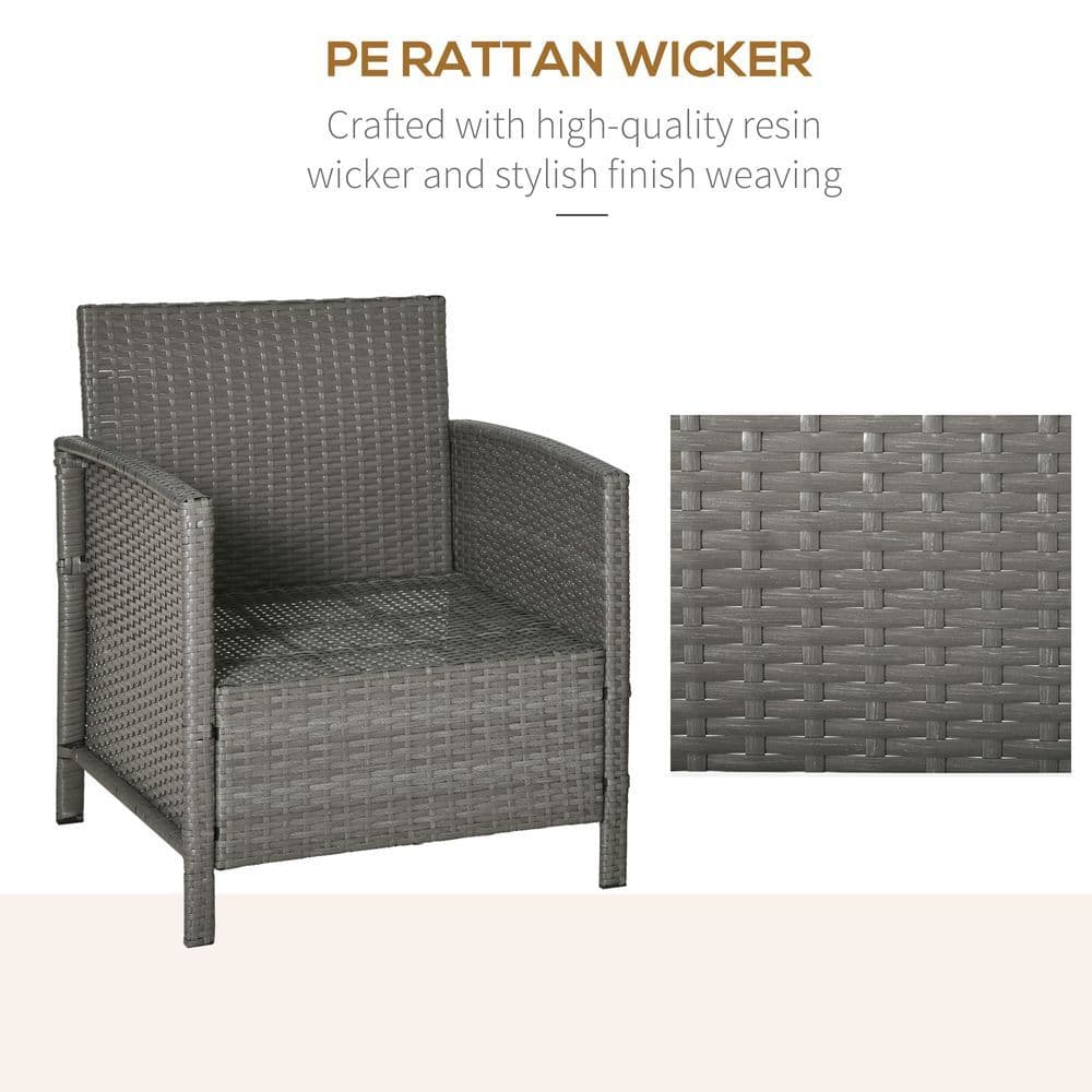 image-Rattan 2 Seater Patio Bistro Set with Cushion Pillow - Grey, Cream White