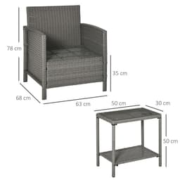 image-Rattan 2 Seater Patio Bistro Set with Cushion Pillow - Grey, Cream White