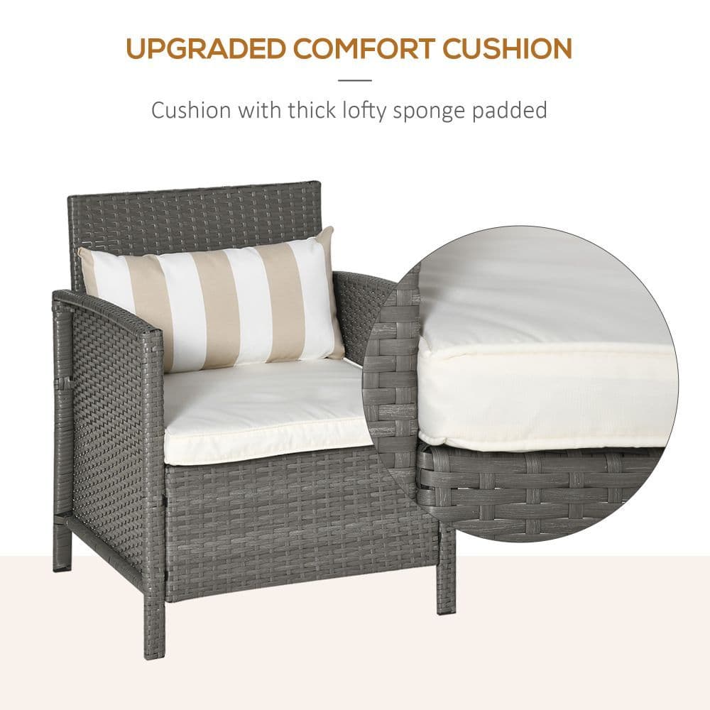 image-Rattan 2 Seater Patio Bistro Set with Cushion Pillow - Grey, Cream White