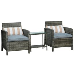 image-Outsunny 2-Seater PE Rattan Side Table & Armchair Set w/ Pillows Grey