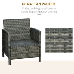 image-Outsunny 2-Seater PE Rattan Side Table & Armchair Set w/ Pillows Grey