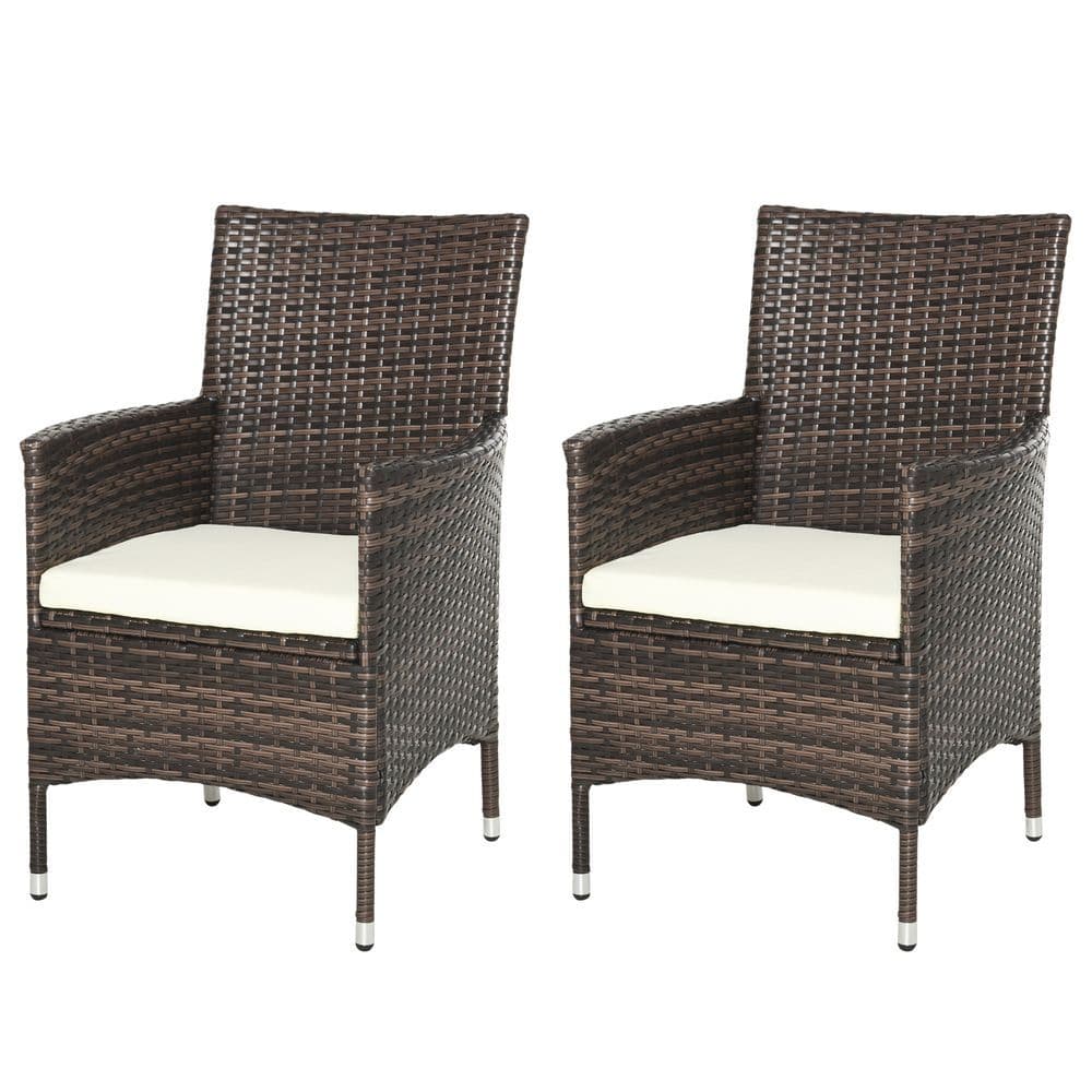 image-2 Seater Outdoor Rattan Armchair w/ Armrests Cushions Mixed Brown