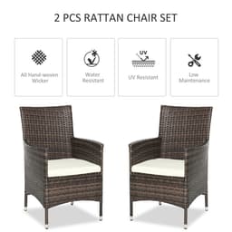 image-2 Seater Outdoor Rattan Armchair w/ Armrests Cushions Mixed Brown