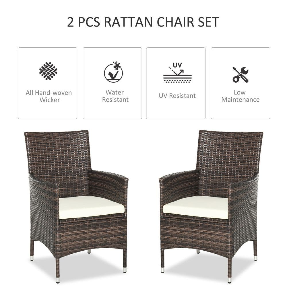 image-2 Seater Outdoor Rattan Armchair w/ Armrests Cushions Mixed Brown