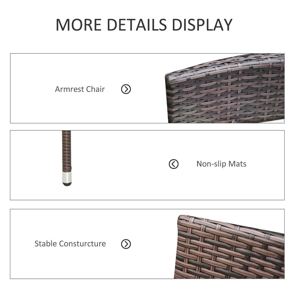 image-2 Seater Outdoor Rattan Armchair w/ Armrests Cushions Mixed Brown