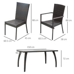 image-6-Seater Brown Rattan Garden Furniture Tempered Glass Table