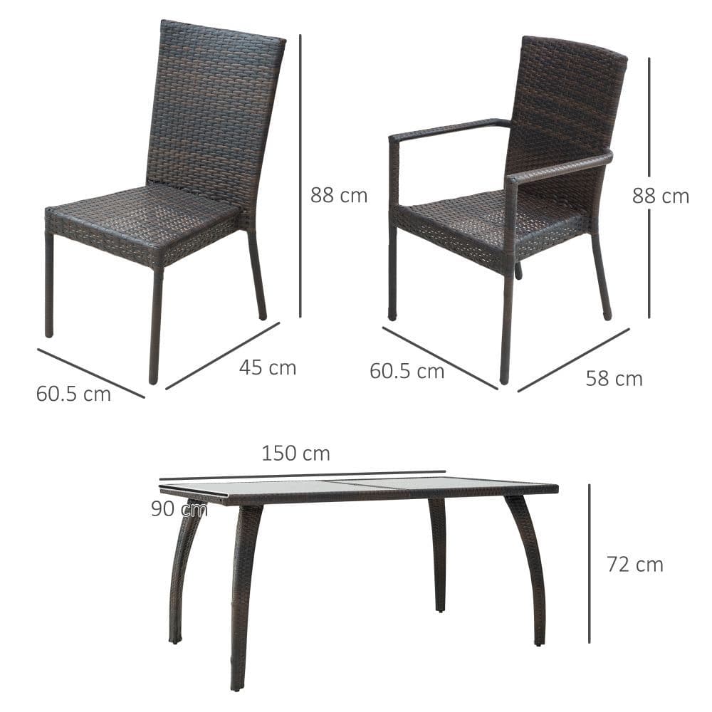 image-6-Seater Brown Rattan Garden Furniture Tempered Glass Table