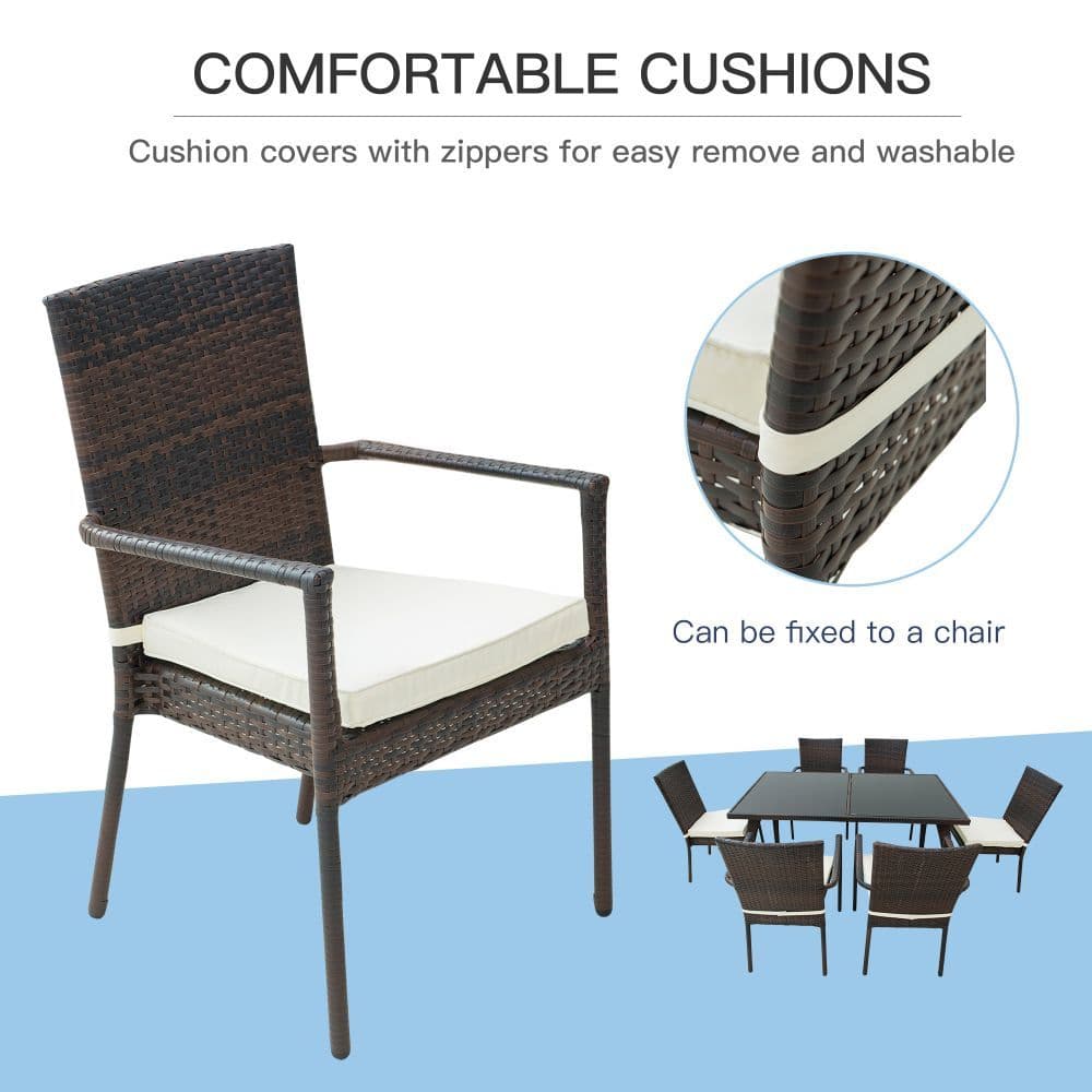 image-6-Seater Brown Rattan Garden Furniture Tempered Glass Table