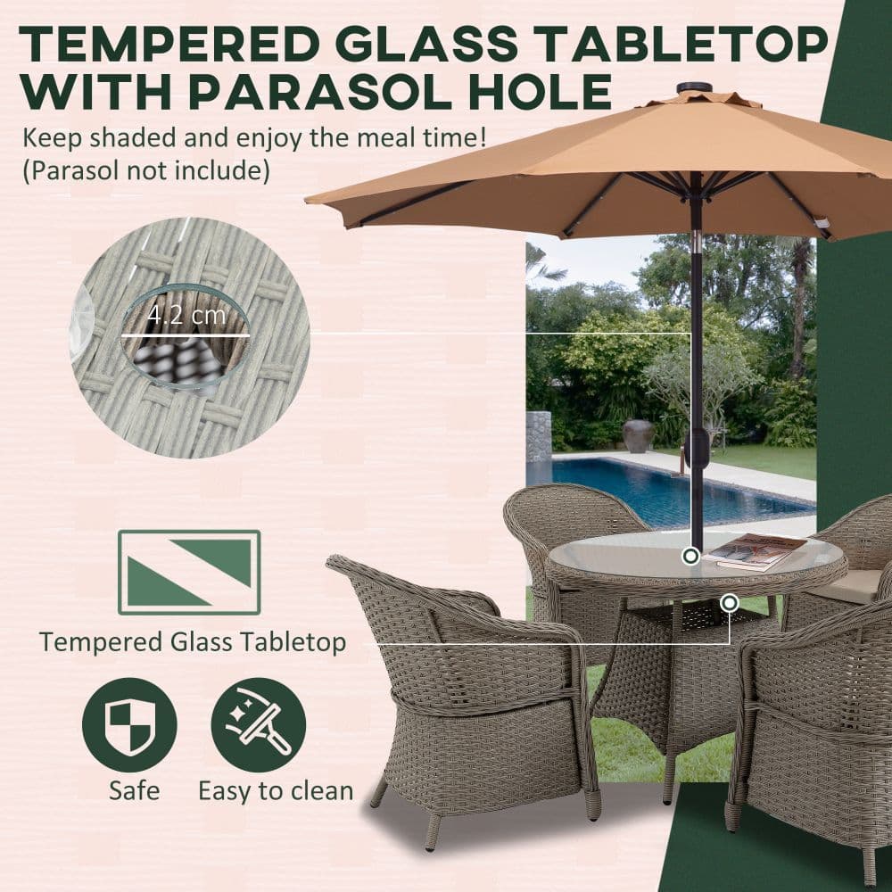 image-5 Pieces Outdoor Patio PE Rattan Dining Set, Four Seater , Grey