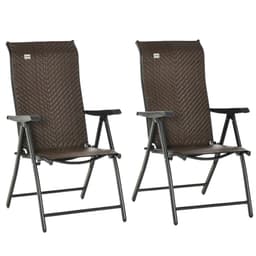image-Set of 2 Outdoor Patio PE Rattan Dining Armrests Chair Adjustable Red Brown