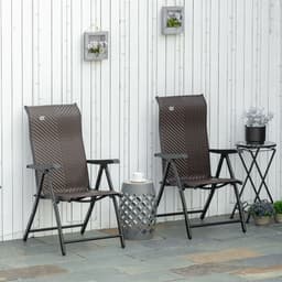 image-Set of 2 Outdoor Patio PE Rattan Dining Armrests Chair Adjustable Red Brown