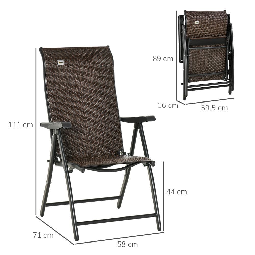 image-Set of 2 Outdoor Patio PE Rattan Dining Armrests Chair Adjustable Red Brown