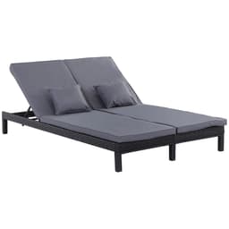 image-2 Seater Rattan Lounger Adjustable Cushions Black