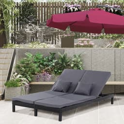 image-2 Seater Rattan Lounger Adjustable Cushions Black