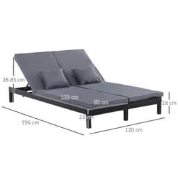 image-2 Seater Rattan Lounger Adjustable Cushions Black