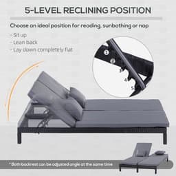 image-2 Seater Rattan Lounger Adjustable Cushions Black