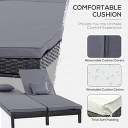 image-2 Seater Rattan Lounger Adjustable Cushions Black