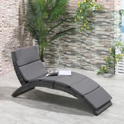 image-Garden Patio Rattan Wicker Folding Sun Lounger Cushion Grey