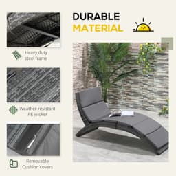 image-Garden Patio Rattan Wicker Folding Sun Lounger Cushion Grey