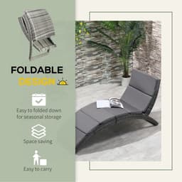 image-Garden Patio Rattan Wicker Folding Sun Lounger Cushion Grey