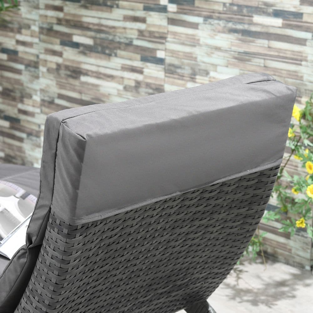 image-Garden Patio Rattan Wicker Folding Sun Lounger Cushion Grey