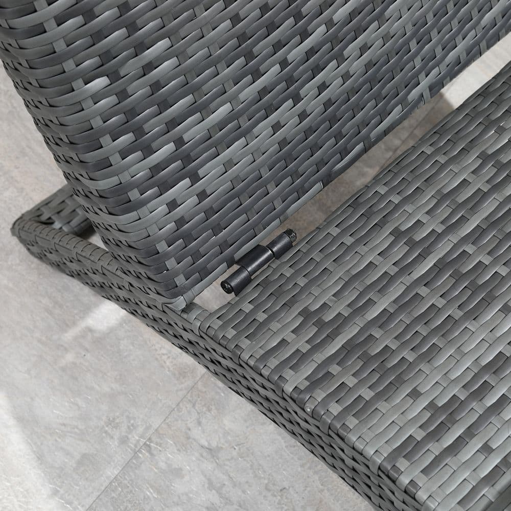 image-Garden Patio Rattan Wicker Folding Sun Lounger Cushion Grey