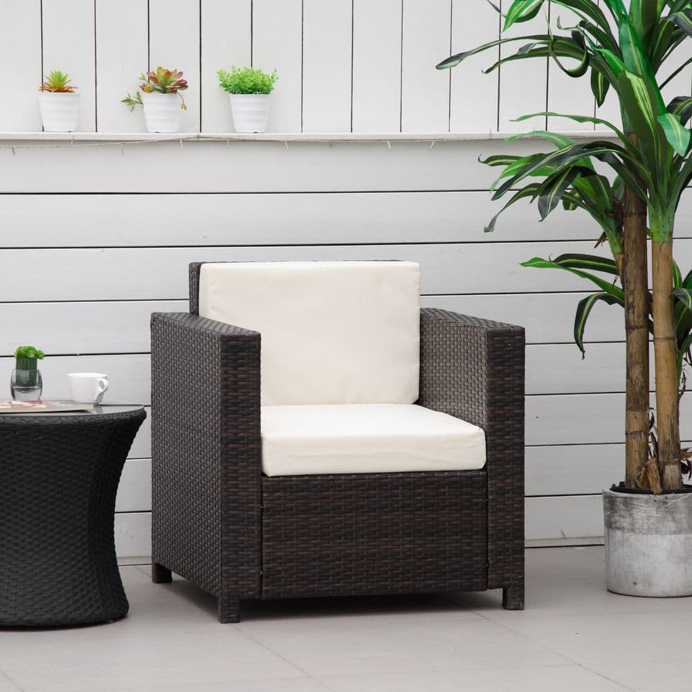 image-Rattan Single Sofa Chair Garden Wicker Weave Armchair Fire Resistant Brown