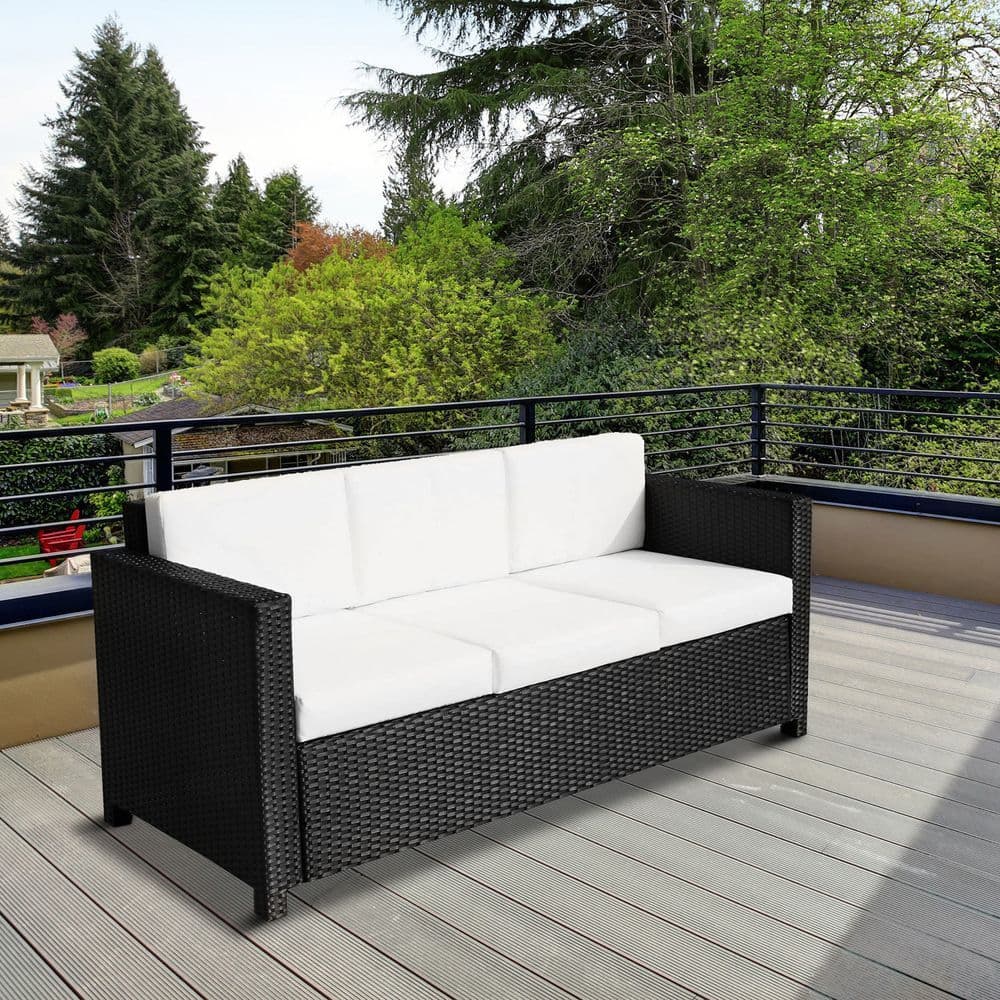 image-3 Seater Rattan Garden Sofa Black Outdoor Patio Wicker Weave Furniture Chair