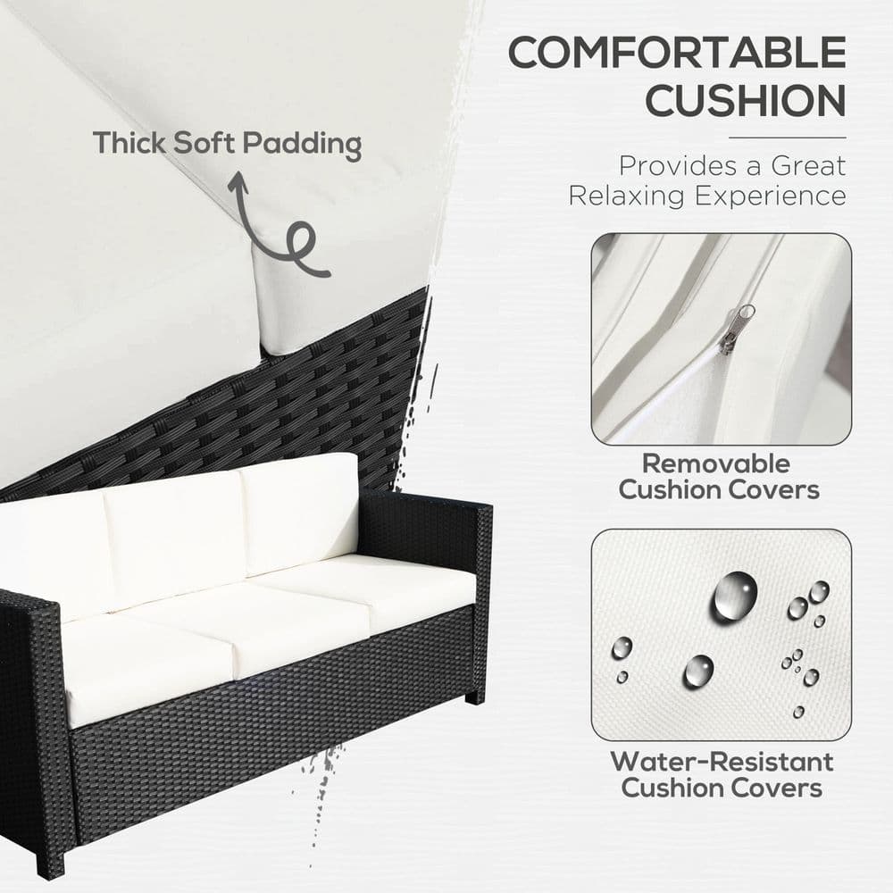 image-3 Seater Rattan Garden Sofa Black Outdoor Patio Wicker Weave Furniture Chair
