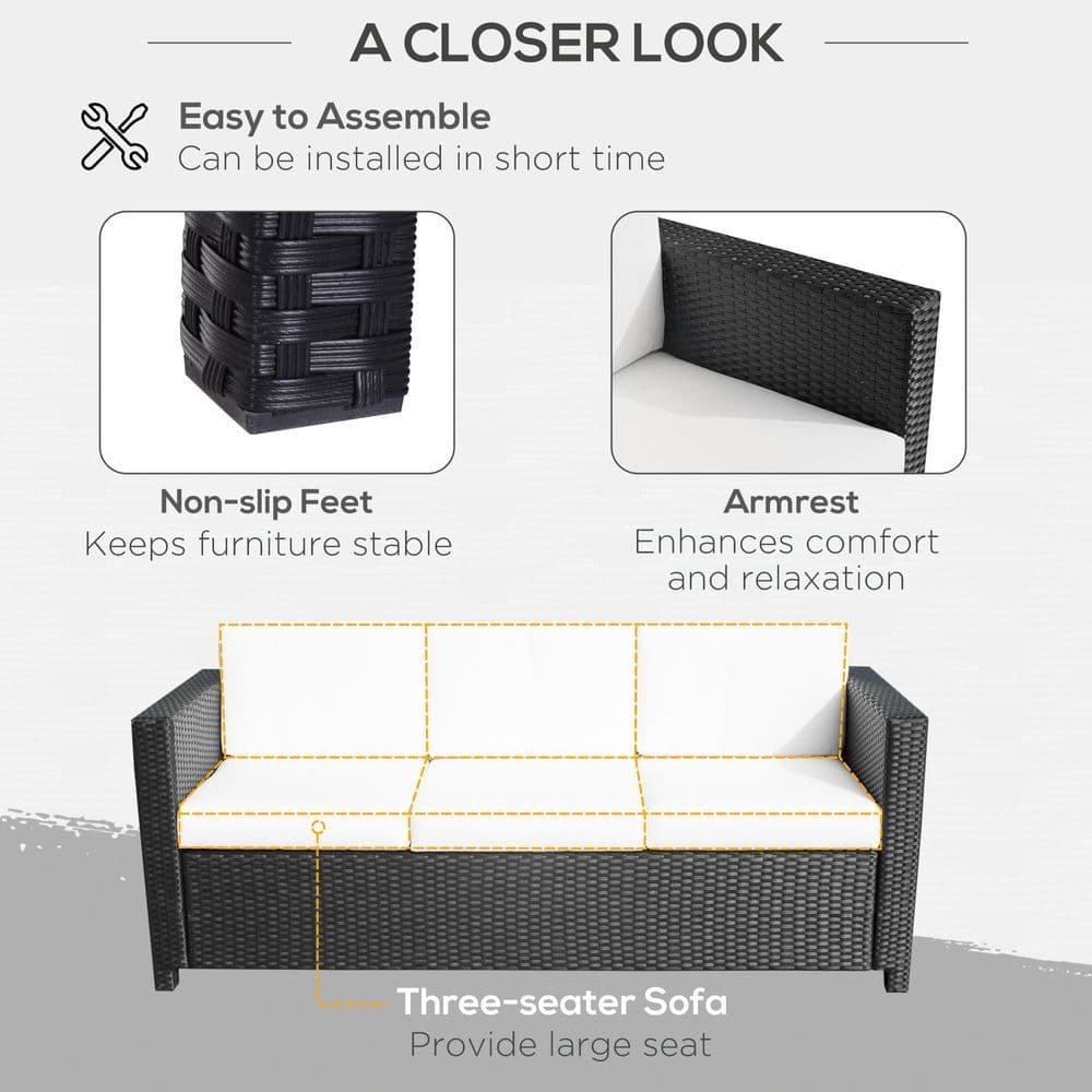 image-3 Seater Rattan Garden Sofa Black Outdoor Patio Wicker Weave Furniture Chair