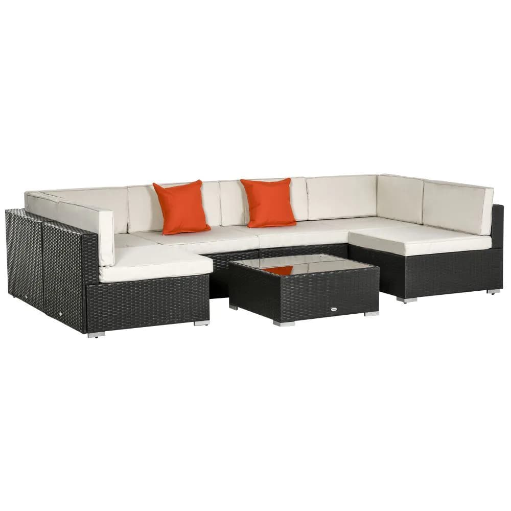 image-6-Seater Garden Rattan Sofa Seat Coffee Table W/Cushion Dark Brown