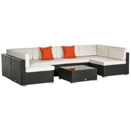 image-6-Seater Garden Rattan Sofa Seat Coffee Table W/Cushion Dark Brown