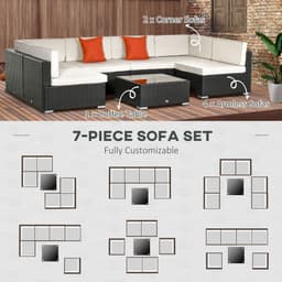 image-6-Seater Garden Rattan Sofa Seat Coffee Table W/Cushion Dark Brown
