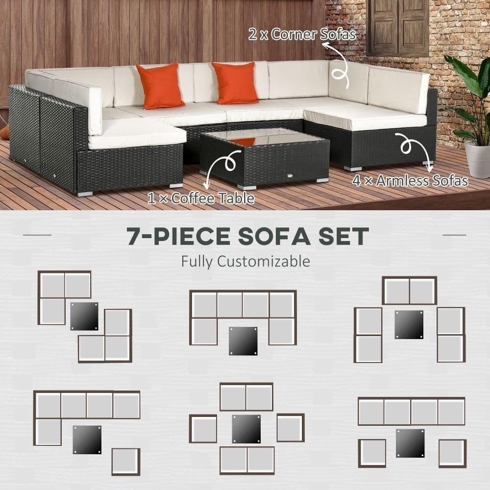 image-6-Seater Garden Rattan Sofa Seat Coffee Table W/Cushion Dark Brown