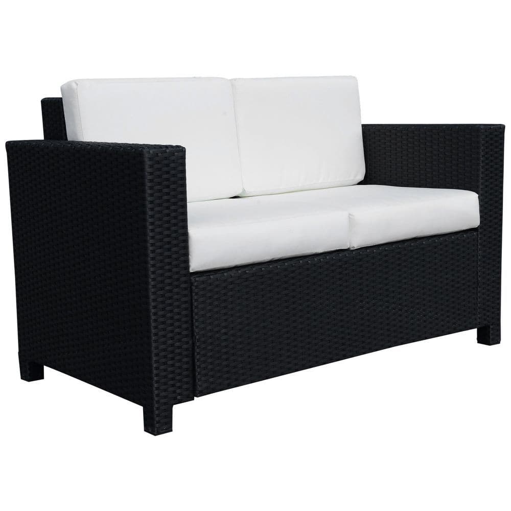 image-Outsunny 2 Seater Rattan Garden Sofa Black Double Couch Loveseat Wicker