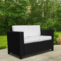 image-Outsunny 2 Seater Rattan Garden Sofa Black Double Couch Loveseat Wicker