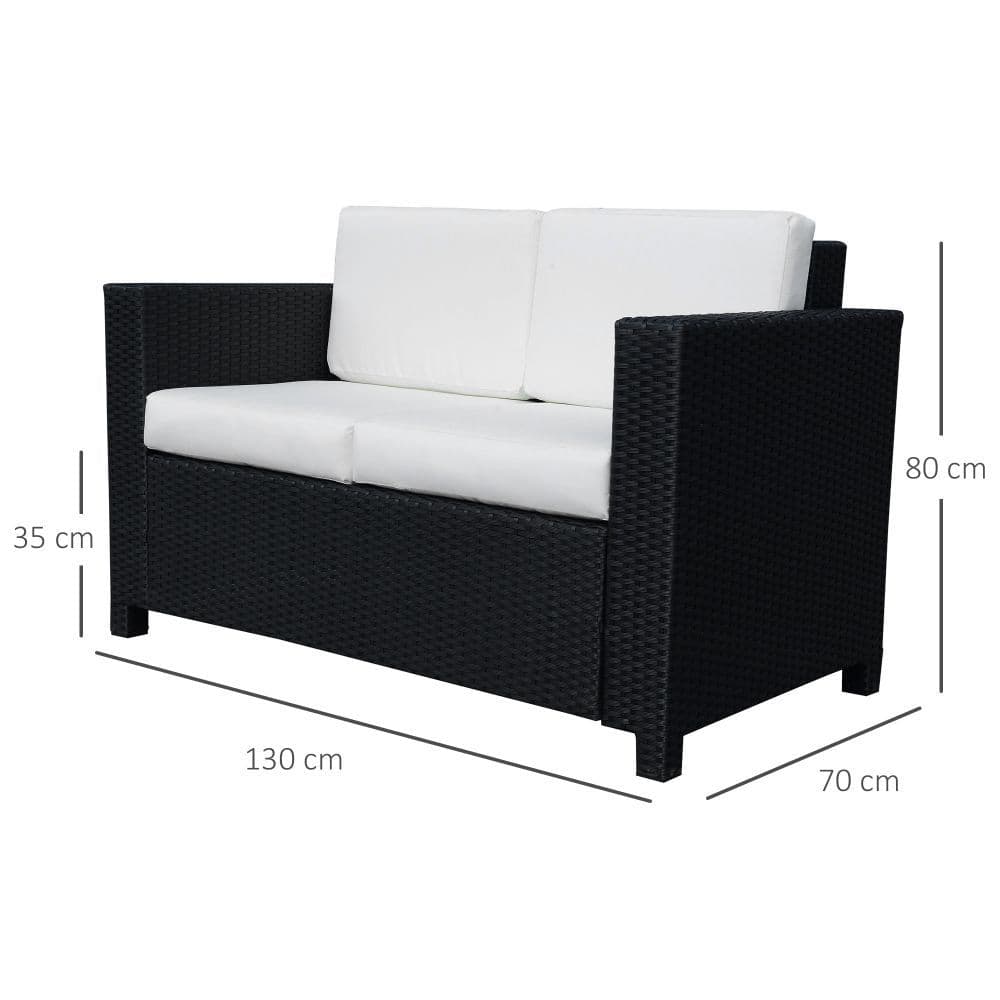 image-Outsunny 2 Seater Rattan Garden Sofa Black Double Couch Loveseat Wicker