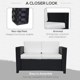 image-Outsunny 2 Seater Rattan Garden Sofa Black Double Couch Loveseat Wicker
