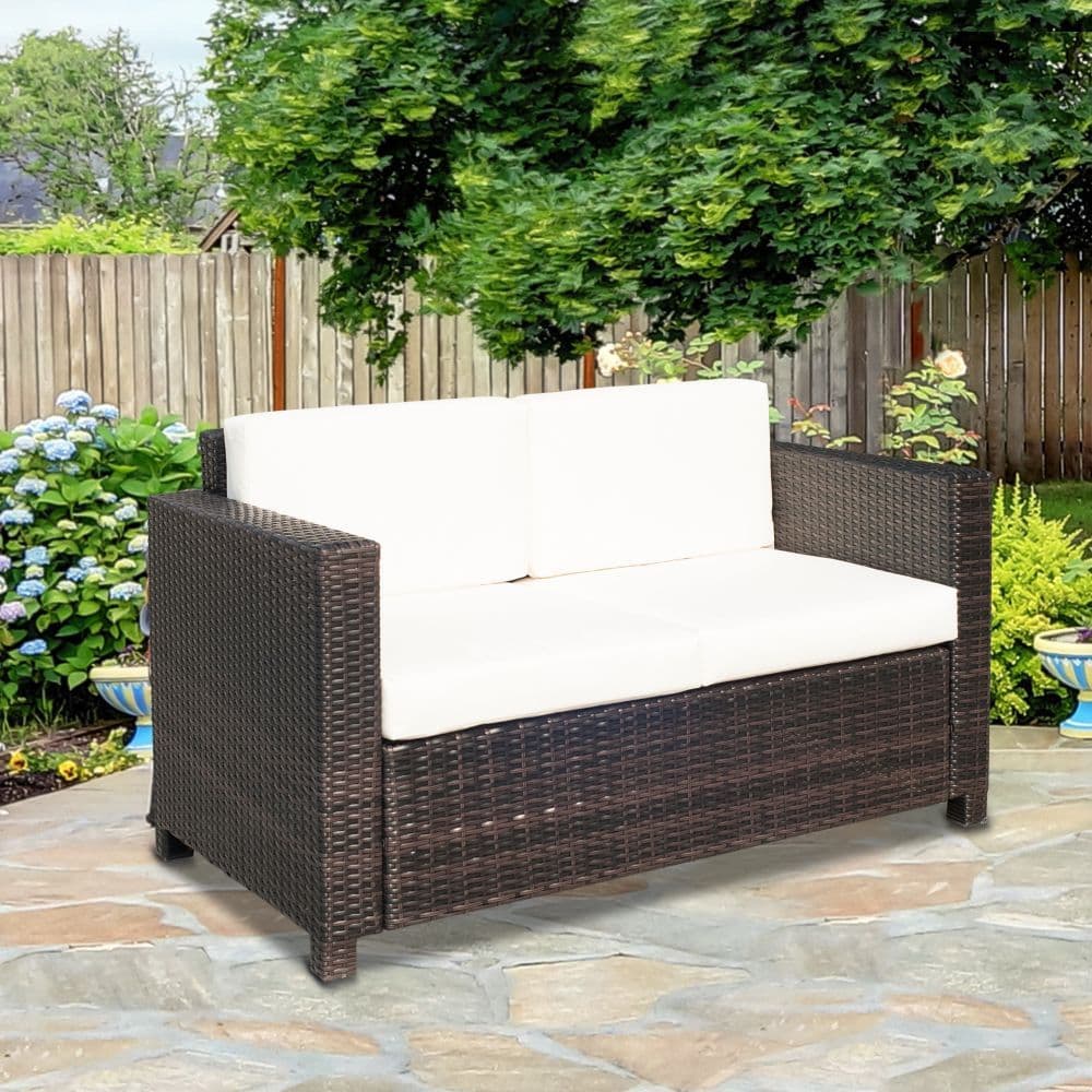image-2 Seater Sofa Brown Rattan Table Sofa Chair Mixed Brown